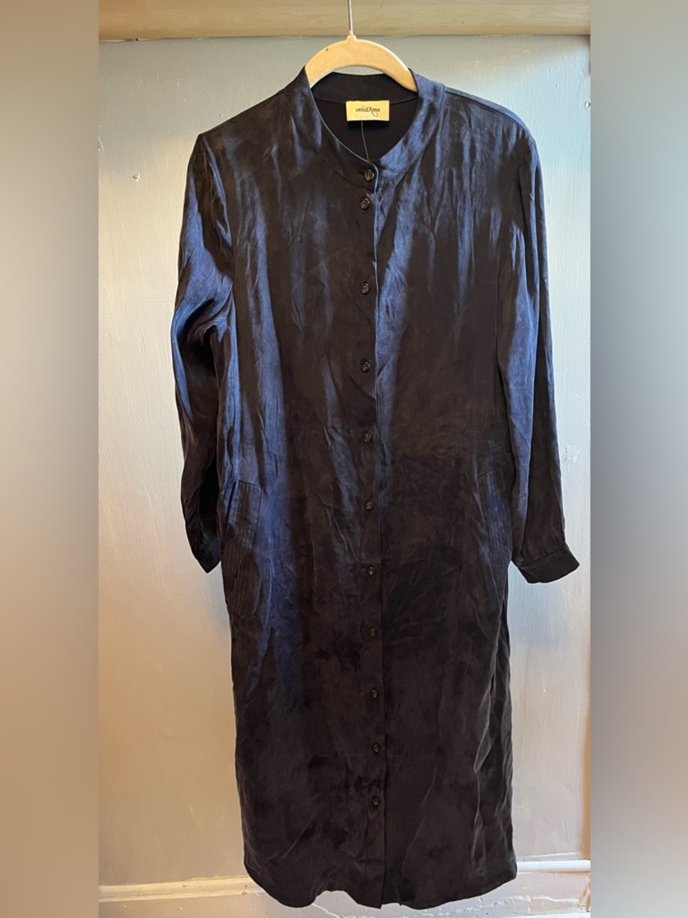 Ottod’ame Silk Women’s Maxi Dress Shirt Dress Navy Size Small